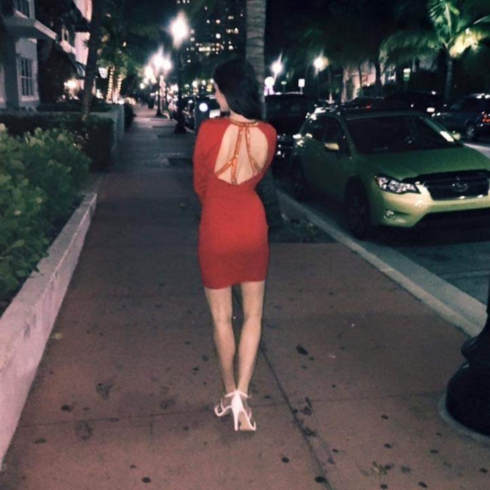 H&M RED BODYCON DRESS LONG SLEEVE 36 S